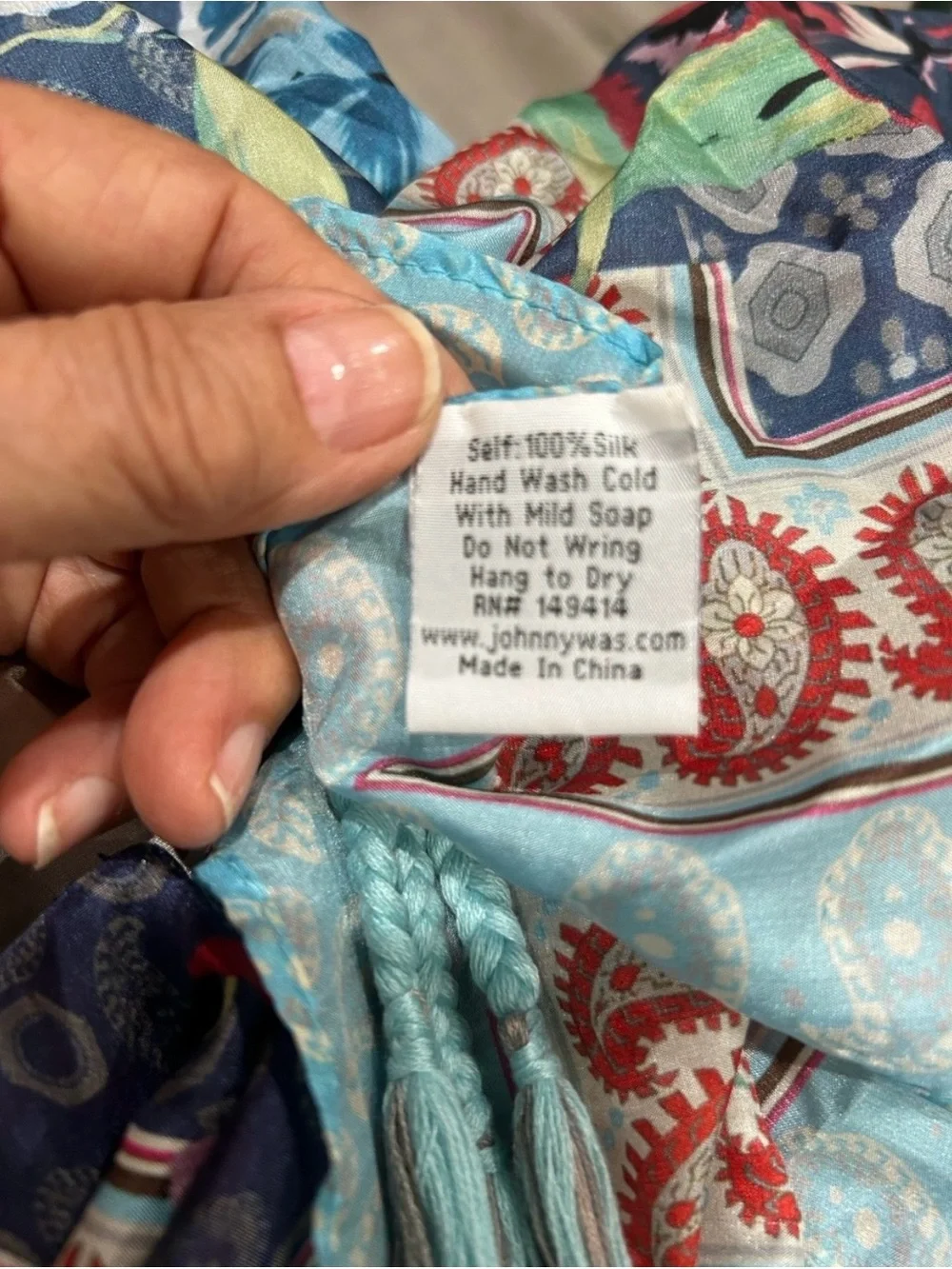 Johnny Was Blue Floral Paisley Throw with Red Accents